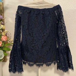 Romeo & Juliet Couture Navy Blue Lace Blouse Top